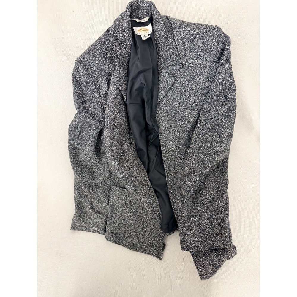 Talbots Blazer Womens 8 Petite Gray Tweed Italian Fabric Jacket Office